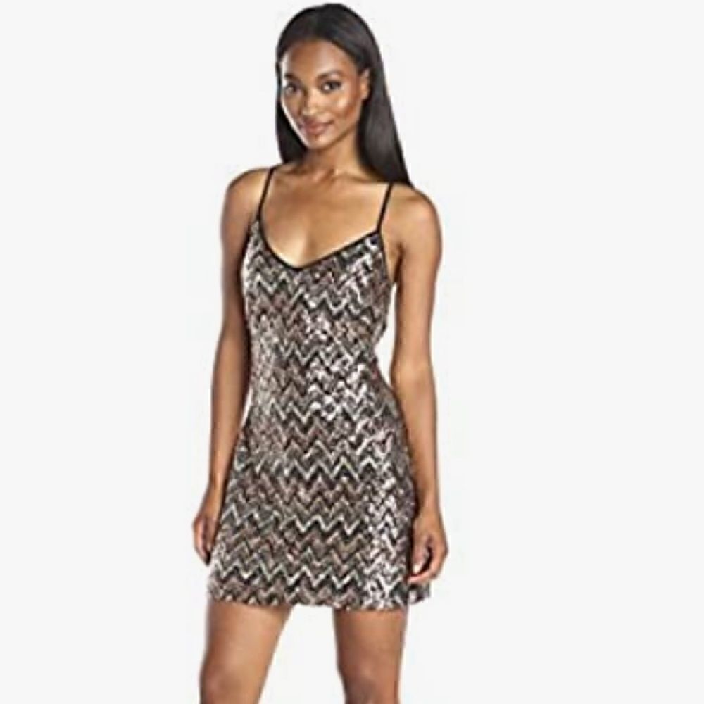 Ark & Co Dress‎ Womens size Small All over sequins zigzag mini party New